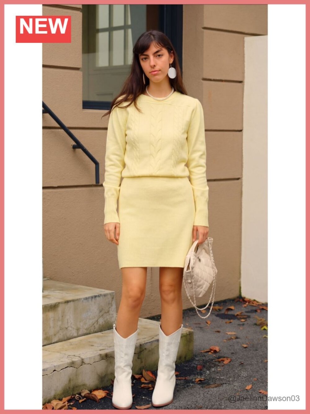 Puff Long Sleeve Sweater Dress Cable Knit A-Line Mini Fall Dress - Picture 6 of 6